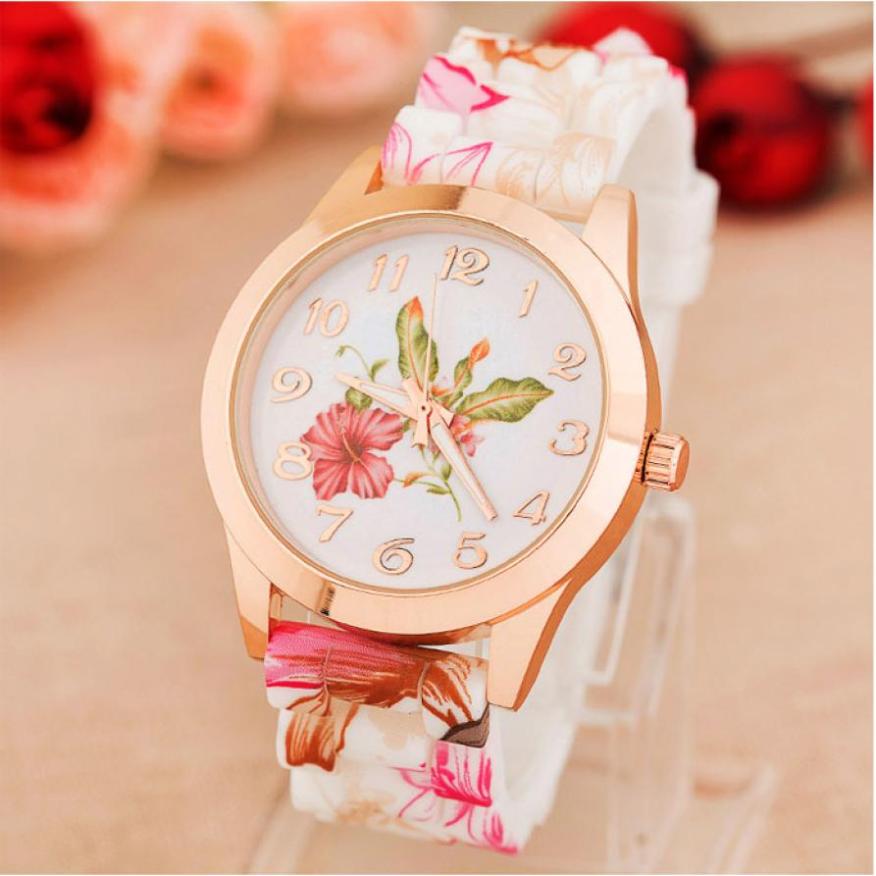 2018 Top Brand New Luxury Women Watch Reloj Rose Flower Print Silicone Band Floral Jelly Dress Watches Quartz WristWatch Gift