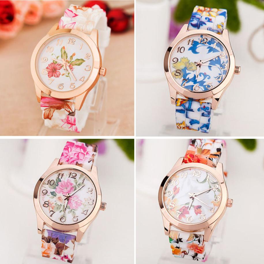 2018 Top Brand New Luxury Women Watch Reloj Rose Flower Print Silicone Band Floral Jelly Dress Watches Quartz WristWatch Gift
