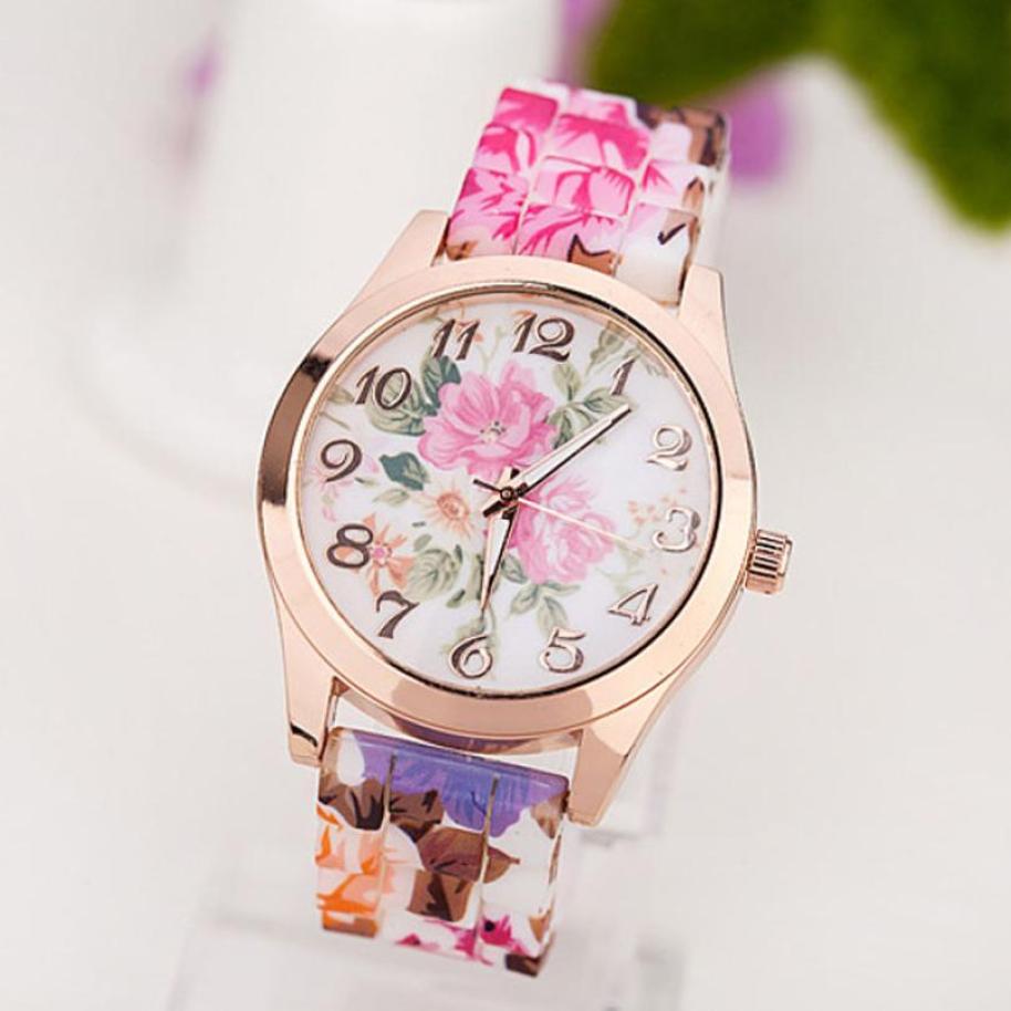 2018 Top Brand New Luxury Women Watch Reloj Rose Flower Print Silicone Band Floral Jelly Dress Watches Quartz WristWatch Gift