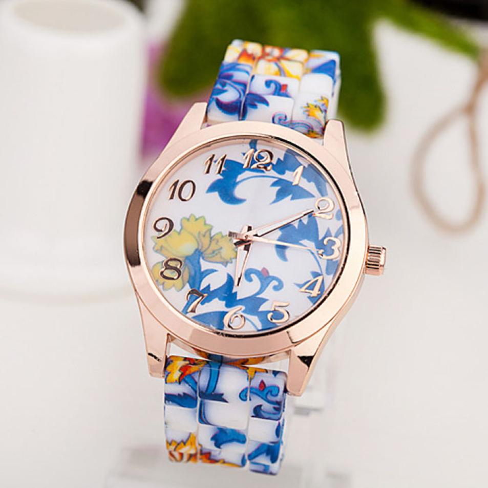2018 Top Brand New Luxury Women Watch Reloj Rose Flower Print Silicone Band Floral Jelly Dress Watches Quartz WristWatch Gift