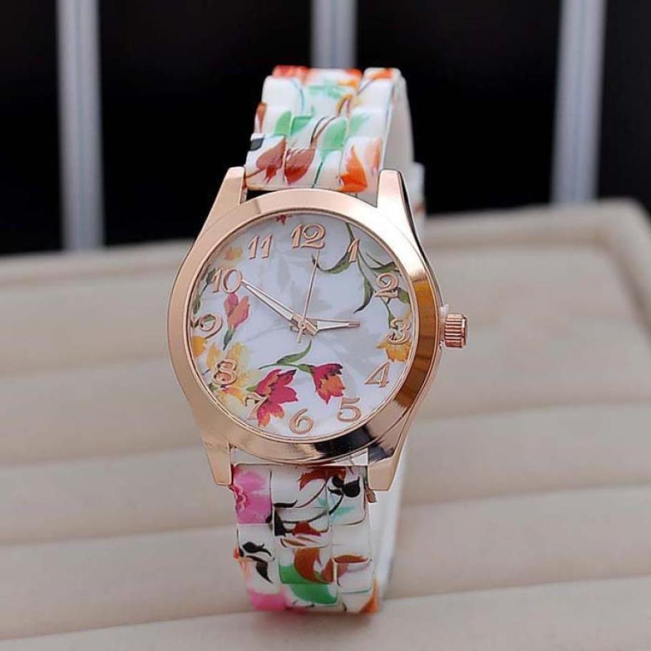 2018 Top Brand New Luxury Women Watch Reloj Rose Flower Print Silicone Band Floral Jelly Dress Watches Quartz WristWatch Gift