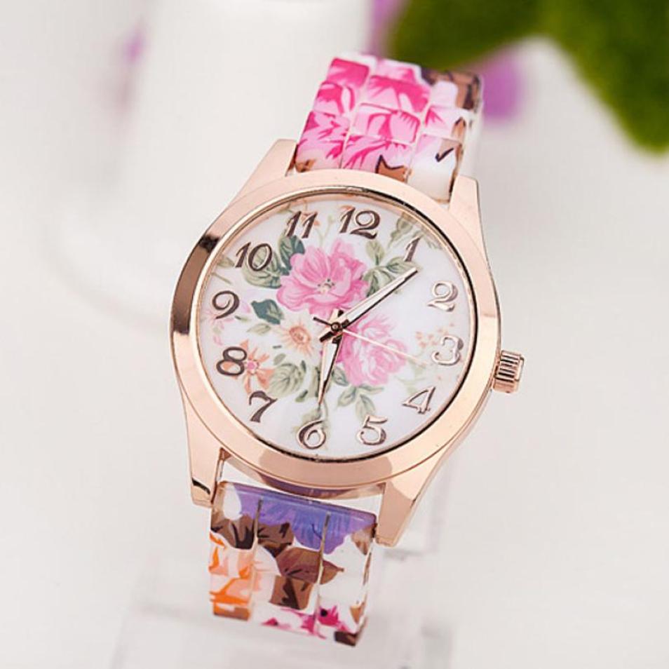 2018 Top Brand New Luxury Women Watch Reloj Rose Flower Print Silicone Band Floral Jelly Dress Watches Quartz WristWatch Gift