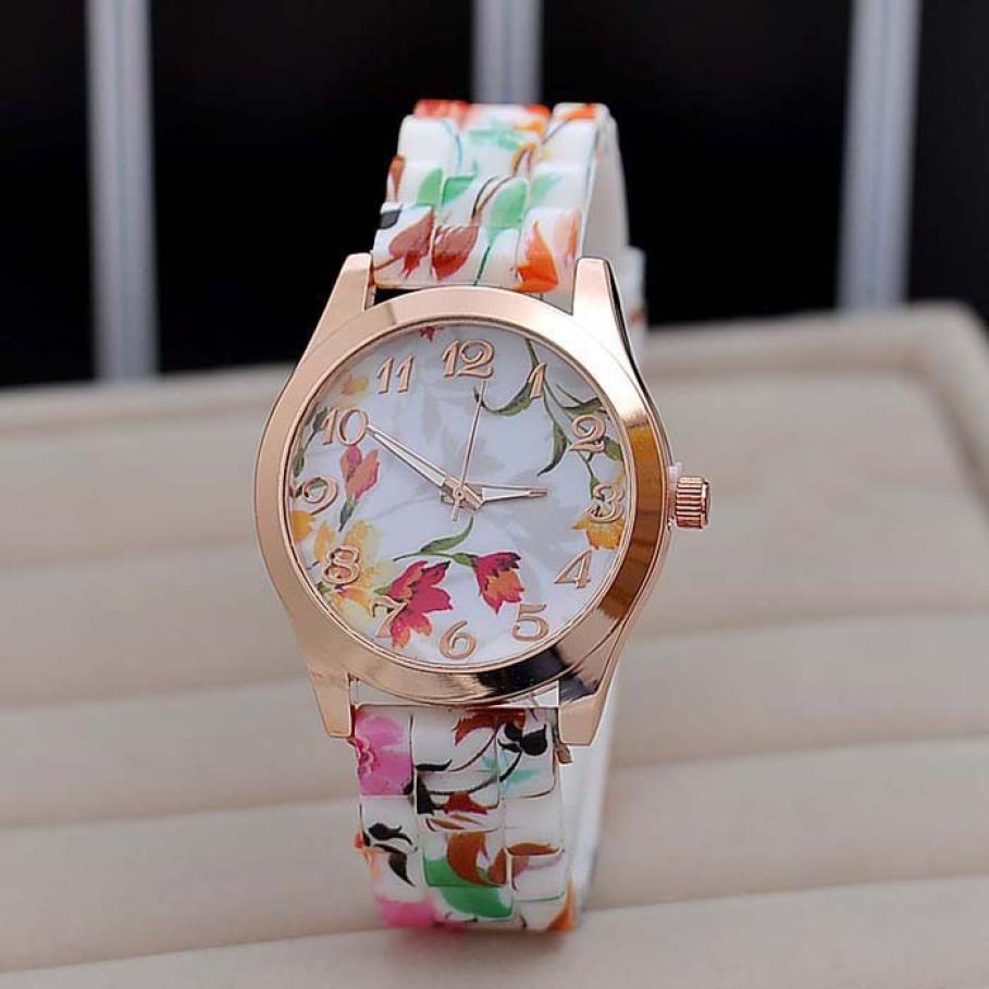 2018 Top Brand New Luxury Women Watch Reloj Rose Flower Print Silicone Band Floral Jelly Dress Watches Quartz WristWatch Gift