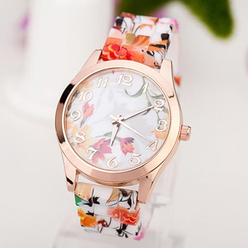 2018 Top Brand New Luxury Women Watch Reloj Rose Flower Print Silicone Band Floral Jelly Dress Watches Quartz WristWatch Gift