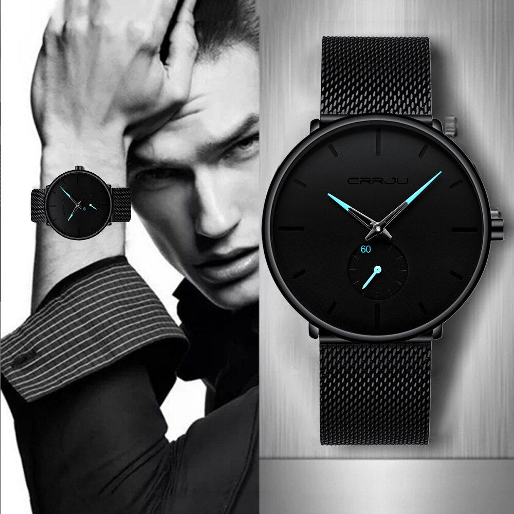 30 Meter Waterproofing Super Thin Men's Business Watch Black Leisure Wristwatch