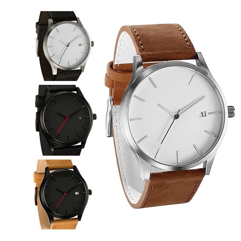 Couple Fashion Leather Band Analog Quartz Round Wrist Business men's watch New relogio masculino curren watch men часы мужские#6