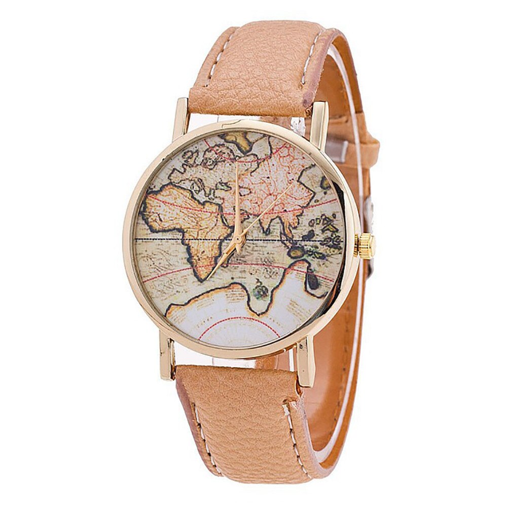 Fashion Women's World Map Leather Strap Analog Quartz Wrist Watch Casual Women Ladies Dress Watches Female Clock dropshipping