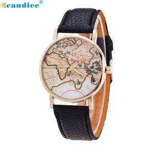 Fashion Women's World Map Leather Strap Analog Quartz Wrist Watch Casual Women Ladies Dress Watches Female Clock dropshipping