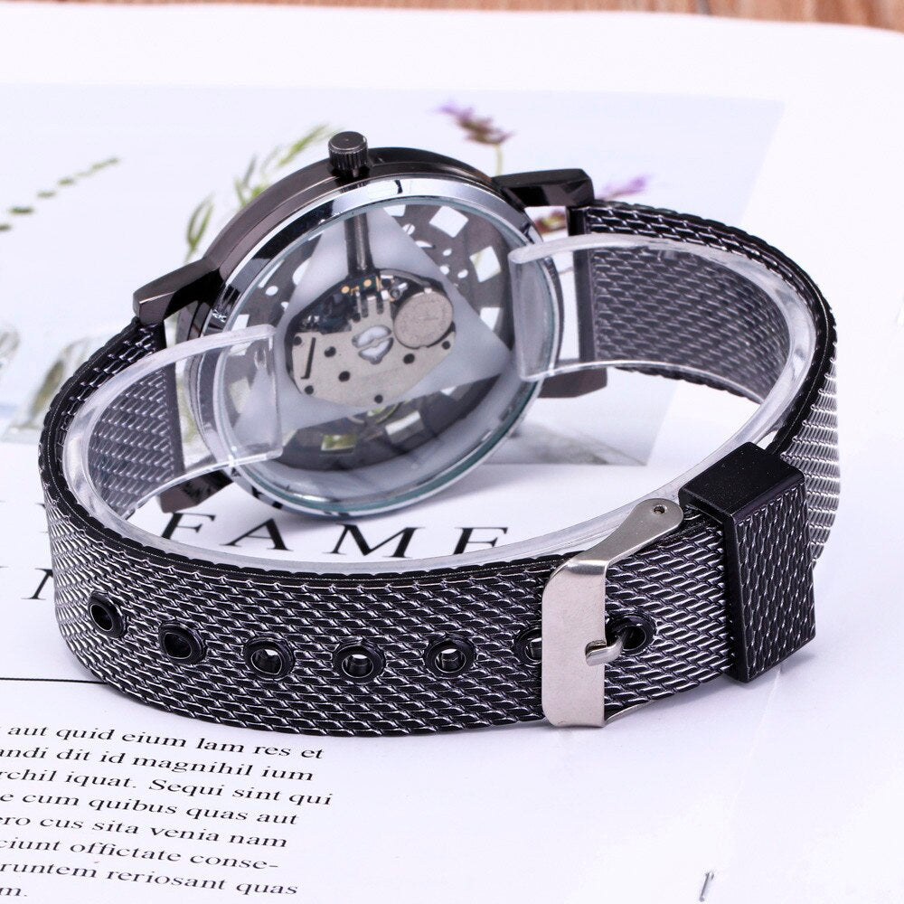 Luxury Stainless Steel Quartz Military  Plastic Band Dial Wrist Watch Men Engraving Hollow Reloj Hombre Dress Quartz watches