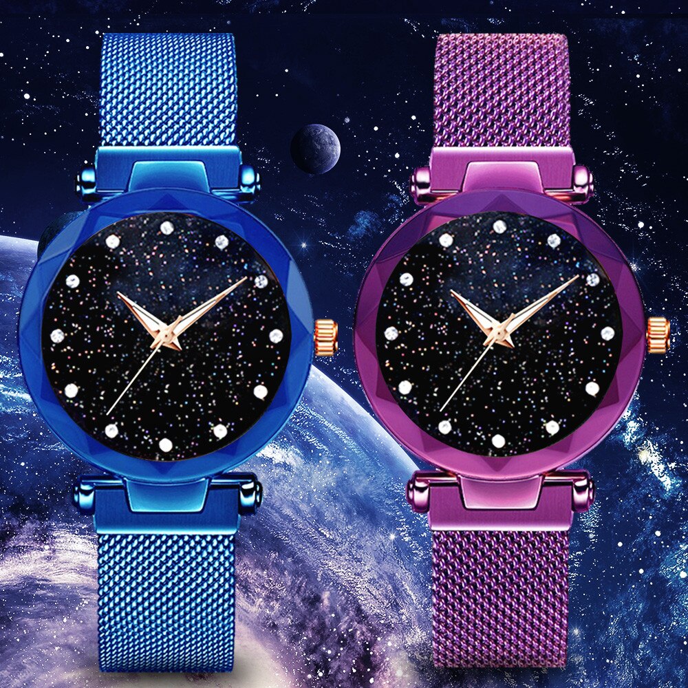 Luxury Starry Sky Stainless Steel Mesh Bracelet Watches For Women Crystal Analog Quartz Wristwatches Ladies Sports Dress Clock#4
