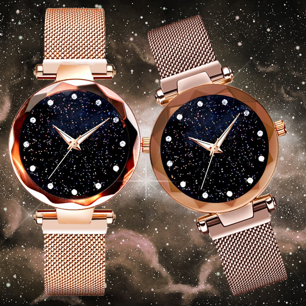 Luxury Starry Sky Stainless Steel Mesh Bracelet Watches For Women Crystal Analog Quartz Wristwatches Ladies Sports Dress Clock#4