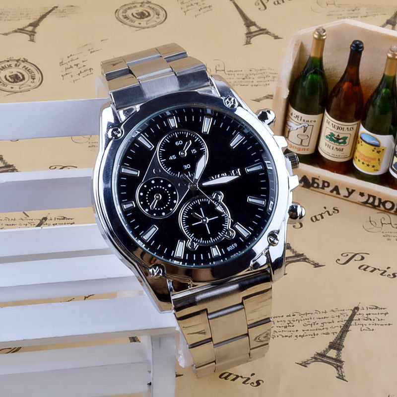 Splendid Big Face Mens Business Men Stainless Steel Band Machinery Sport Quartz Watch men clock