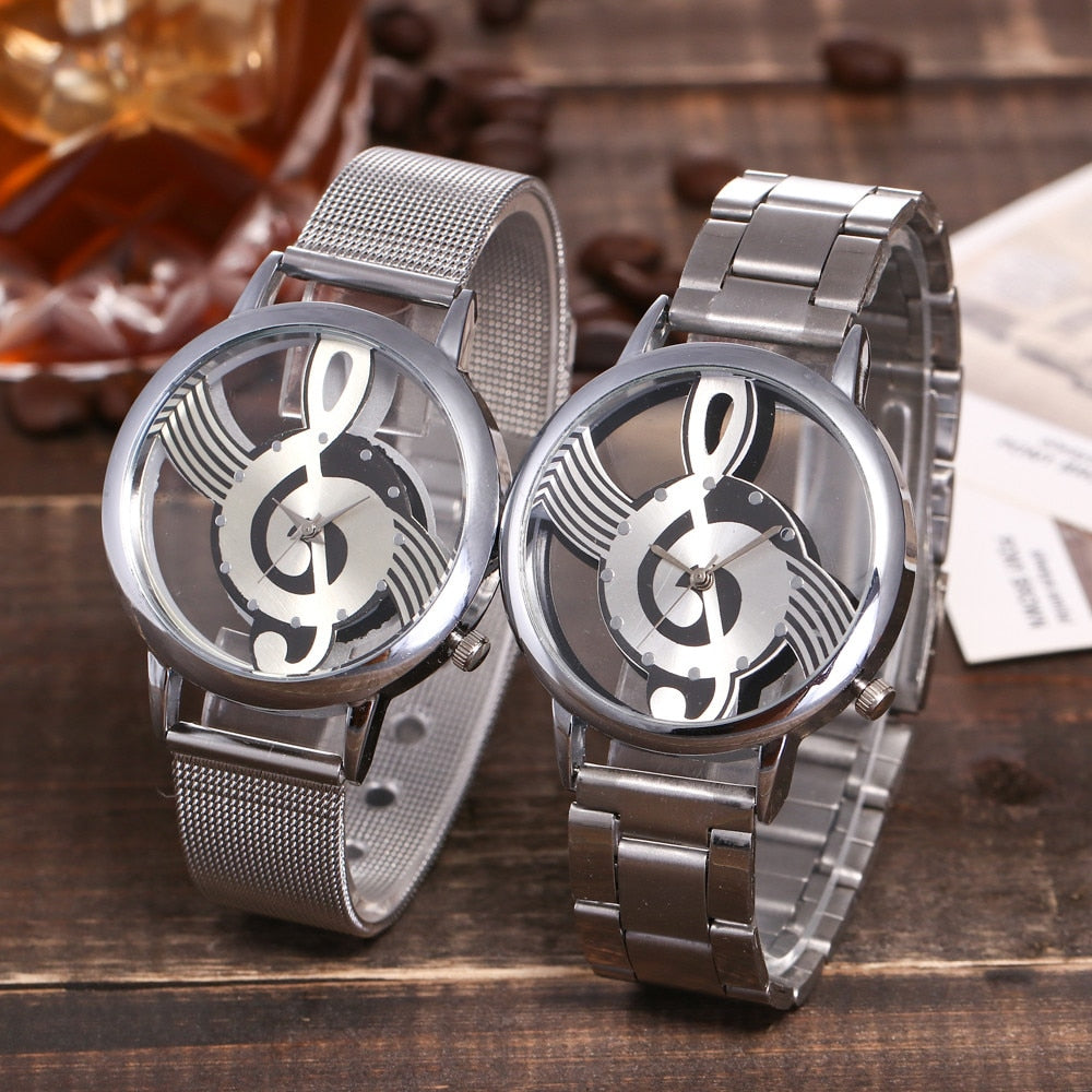 Splendid Luxury Brand Fashion Casual Music Note Notation Watch Stainless Steel Mesh Wristwatch for Men and Women Silver Watches