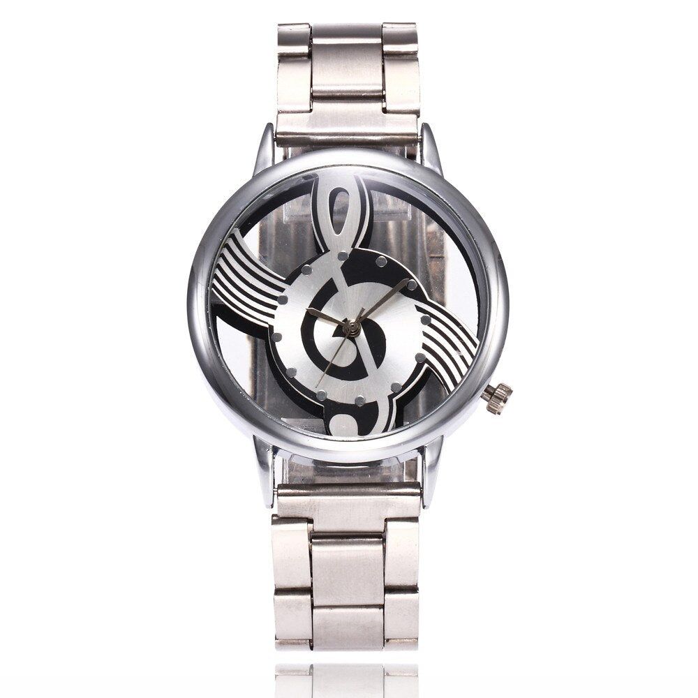 Splendid Luxury Brand Fashion Casual Music Note Notation Watch Stainless Steel Mesh Wristwatch for Men and Women Silver Watches
