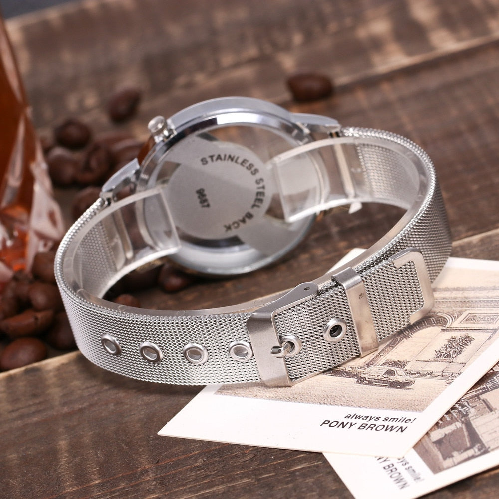 Splendid Luxury Brand Fashion Casual Music Note Notation Watch Stainless Steel Mesh Wristwatch for Men and Women Silver Watches