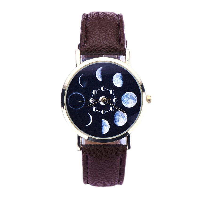 Splendid Solar Moon Phase Lunar Eclipse Watches Women 2018 Stylish Quartz Watch PU Leather Bracelet Watches Womens Clock Hours