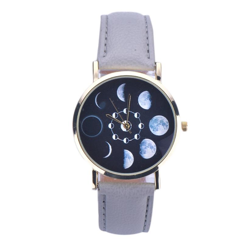 Splendid Solar Moon Phase Lunar Eclipse Watches Women 2018 Stylish Quartz Watch PU Leather Bracelet Watches Womens Clock Hours