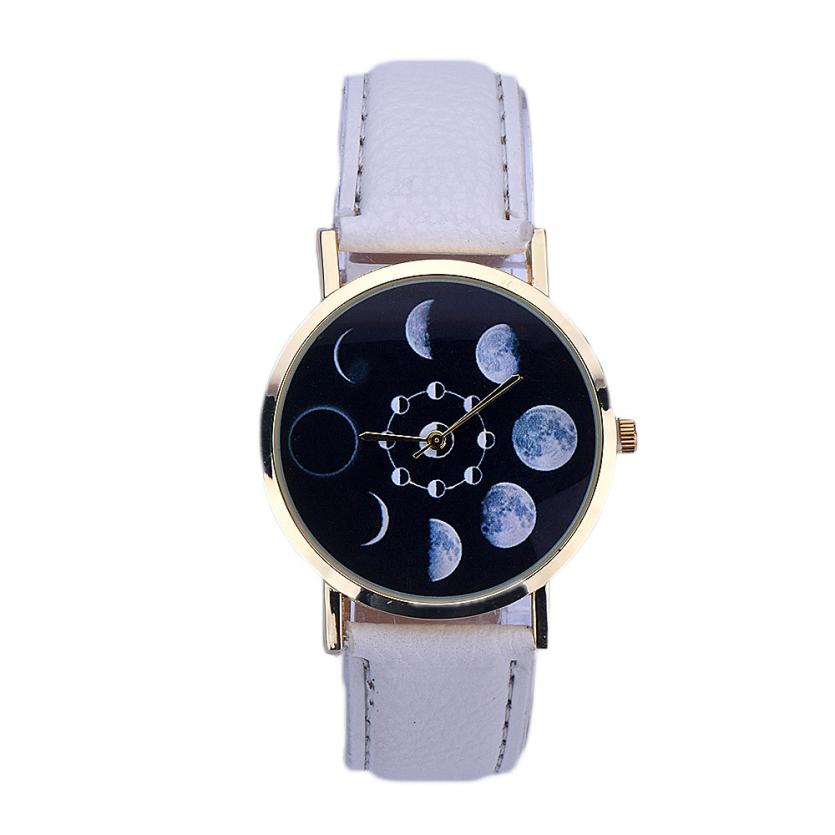 Splendid Solar Moon Phase Lunar Eclipse Watches Women 2018 Stylish Quartz Watch PU Leather Bracelet Watches Womens Clock Hours