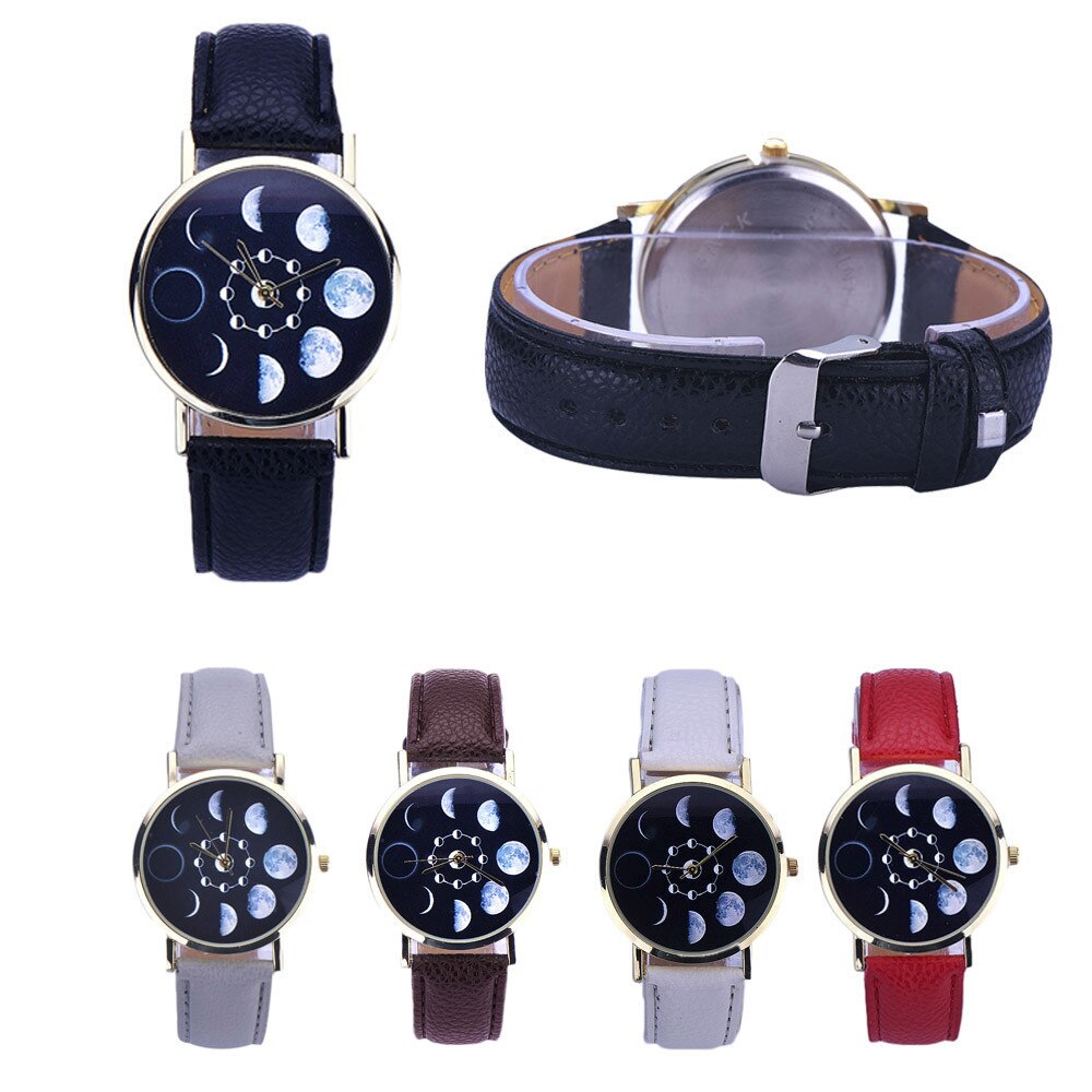 Splendid Solar Moon Phase Lunar Eclipse Watches Women 2018 Stylish Quartz Watch PU Leather Bracelet Watches Womens Clock Hours