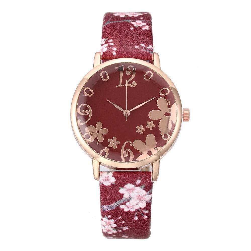 Women Fashion Embossed Flowers Small Fresh Printed Belt Student Quartz Watch Leather Quartz Wristwatch Female Clock Reloj #2