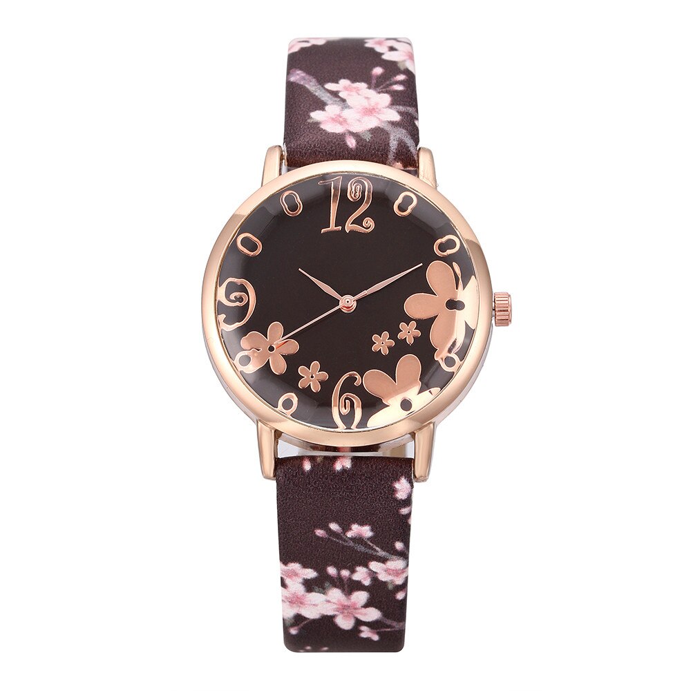 Women Fashion Embossed Flowers Small Fresh Printed Belt Student Quartz Watch Leather Quartz Wristwatch Female Clock Reloj #2