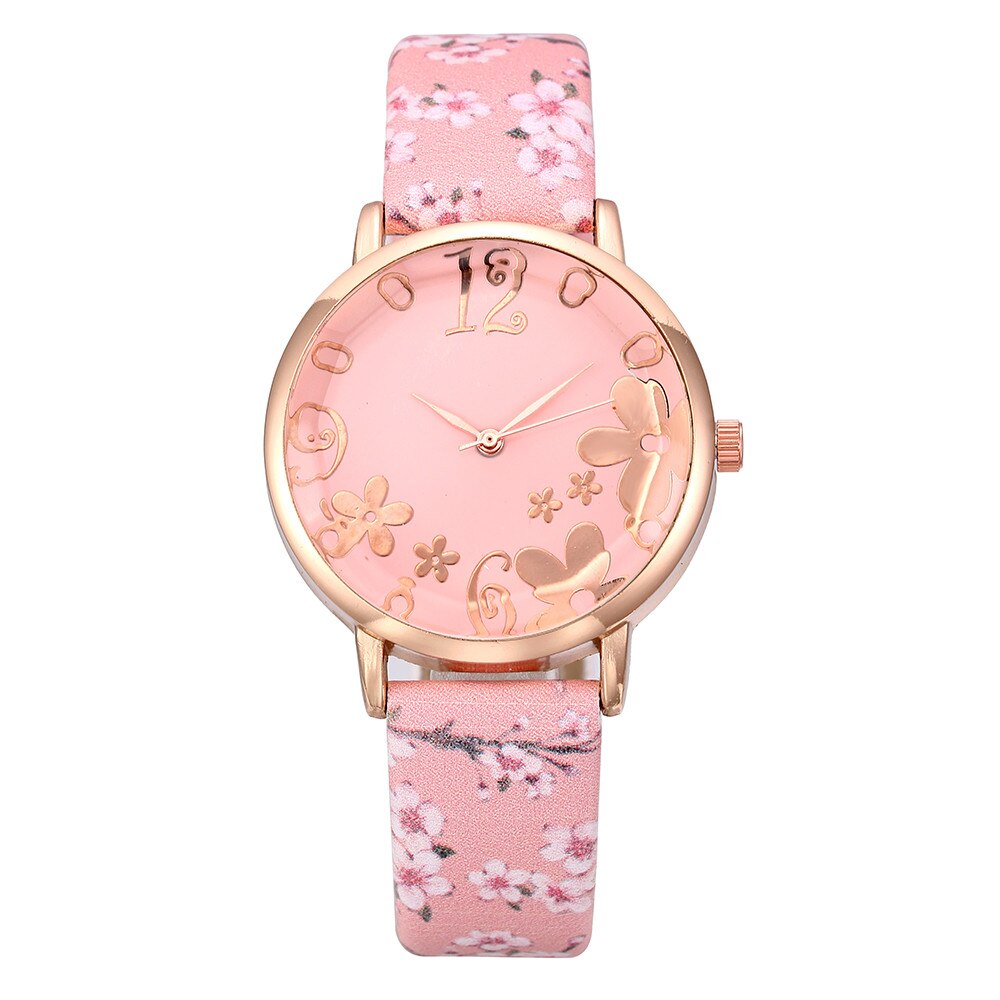 Women Fashion Embossed Flowers Small Fresh Printed Belt Student Quartz Watch Leather Quartz Wristwatch Female Clock Reloj #2