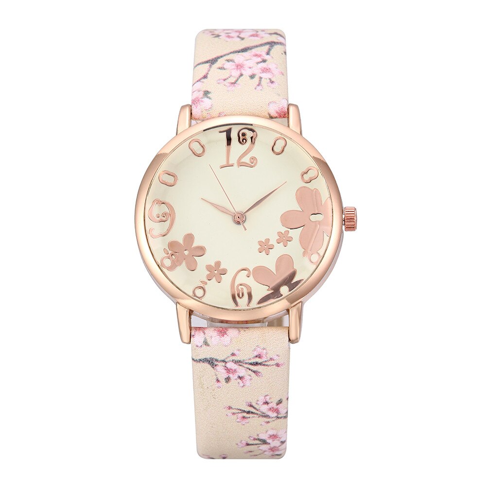 Women Fashion Embossed Flowers Small Fresh Printed Belt Student Quartz Watch Leather Quartz Wristwatch Female Clock Reloj #2