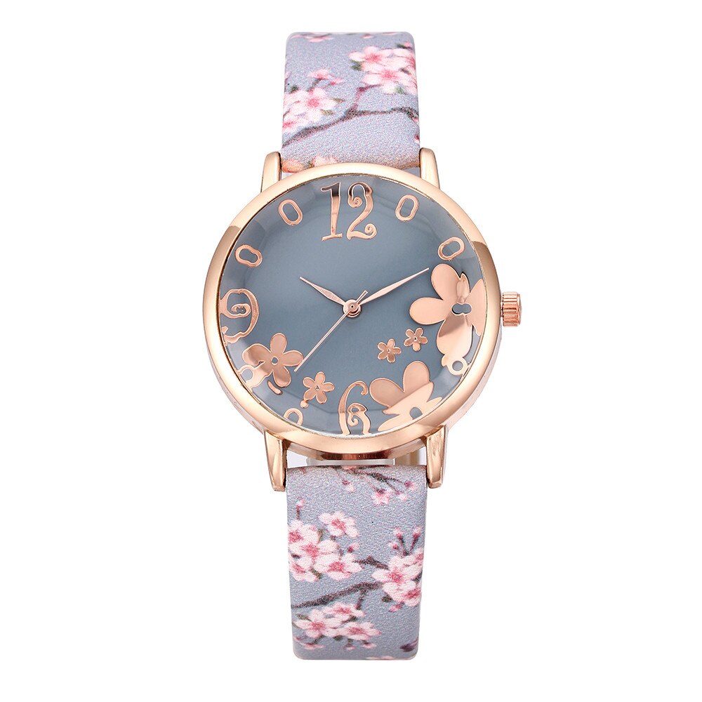 Women Fashion Embossed Flowers Small Fresh Printed Belt Student Quartz Watch Leather Quartz Wristwatch Female Clock Reloj #2