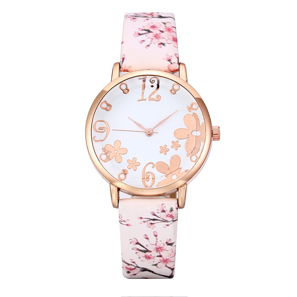 Women Fashion Embossed Flowers Small Fresh Printed Belt Student Quartz Watch Leather Quartz Wristwatch Female Clock Reloj #2