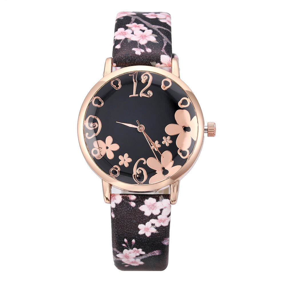 Women Fashion Embossed Flowers Small Fresh Printed Belt Student Quartz Watch Leather Quartz Wristwatch Female Clock Reloj #2