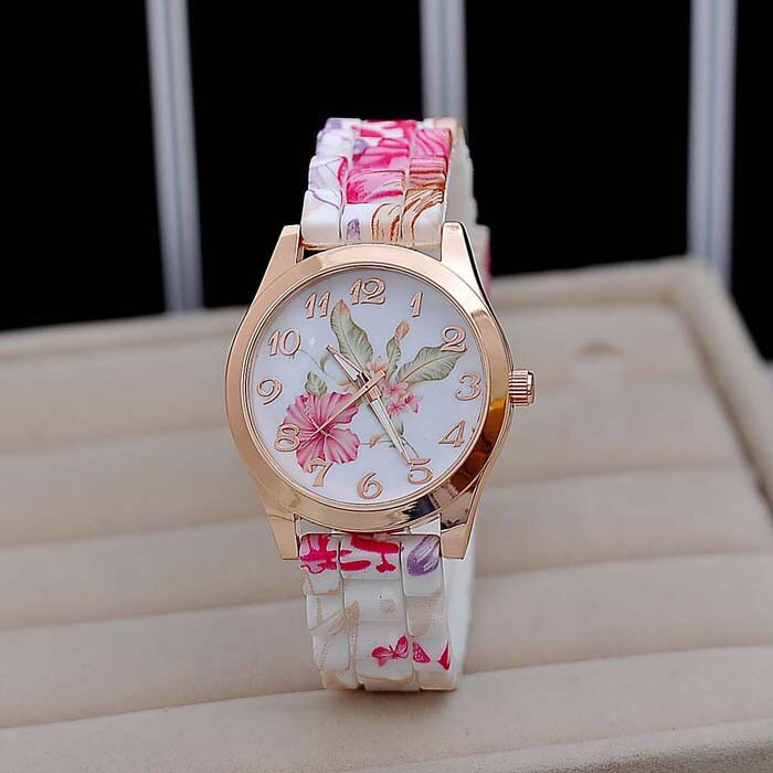 Women Girl Watch Silicone Printed Flower Causal Quartz WristWatches PK Fashion Women's Luxury Leather Band Analog watch #4