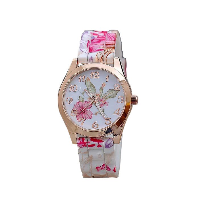 Women Girl Watch Silicone Printed Flower Causal Quartz WristWatches PK Fashion Women's Luxury Leather Band Analog watch #4