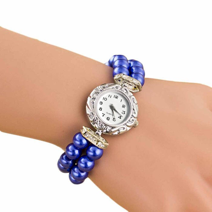 Women Students Beautiful Fashion Brand New Golden Pearl Quartz Bracelet  Charm Wrap Around Leatheroid Quartz Analog wrist watch