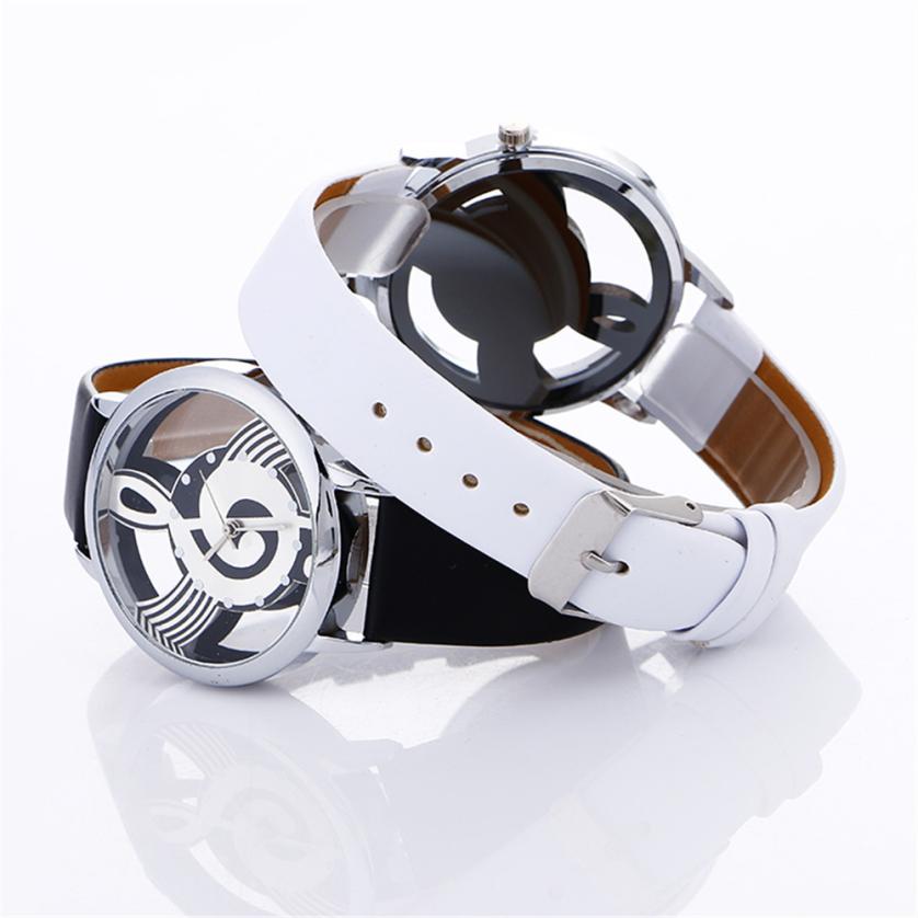 stylish Musical Note Painting Leather Bracelet Lady Womans Wrist Watches simple casual Engraving Hollow lady bracelet watches